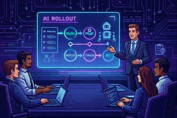 Illustration of a team adopting AI tools